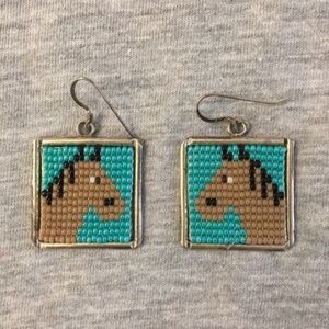 Vintage Hand Beaded Navajo Horse Earrings ... One of a Kind